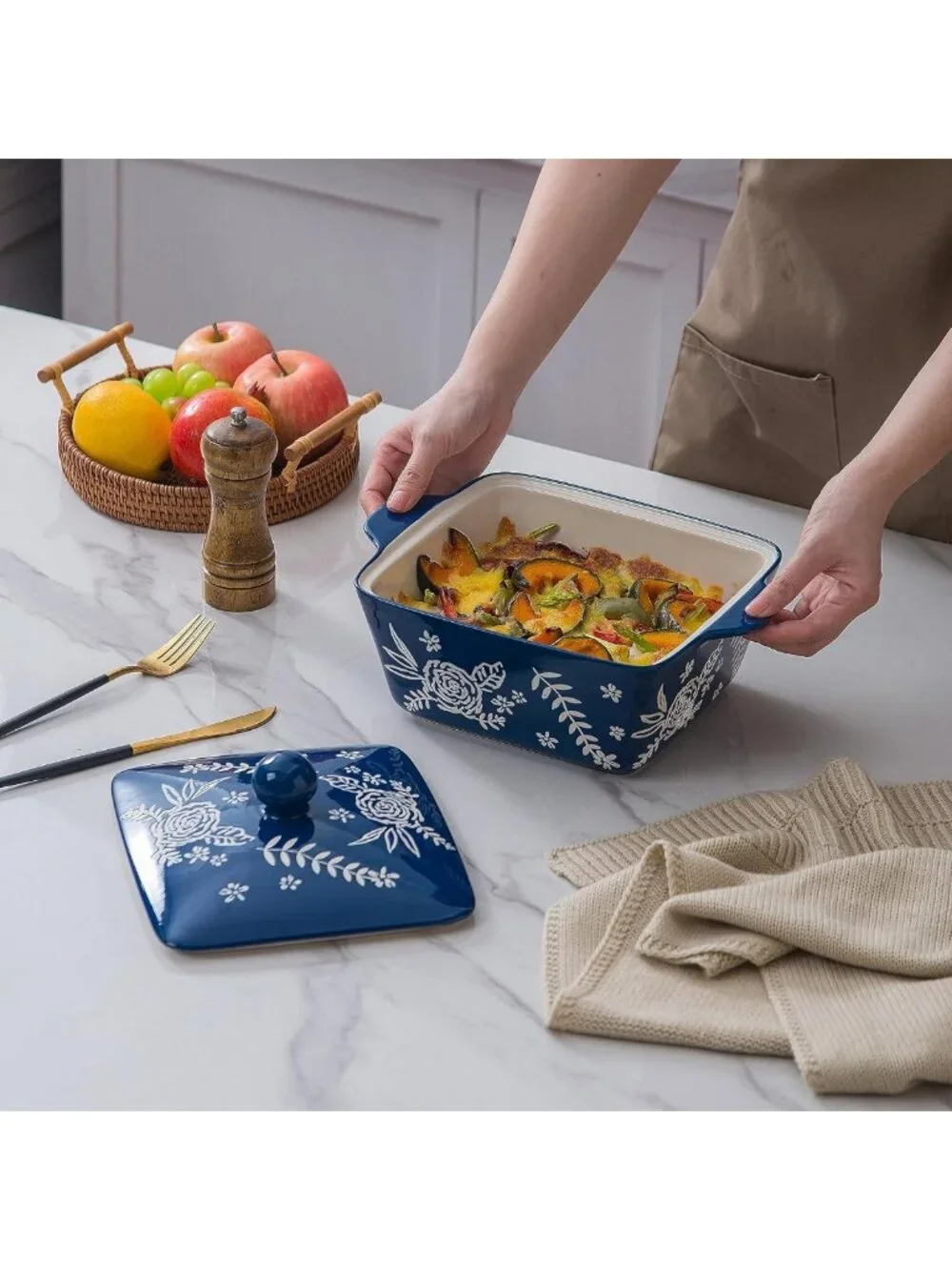 Oven Safe Ceramic Casserole Dish with Lid - Versatile Baking & Serving Dish